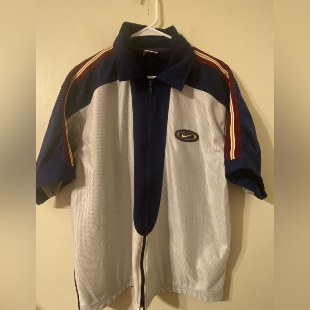 VTG Vintage 1990s Nike White Blue Logo Spell Out Full Zip Track Jacket Sz Medium